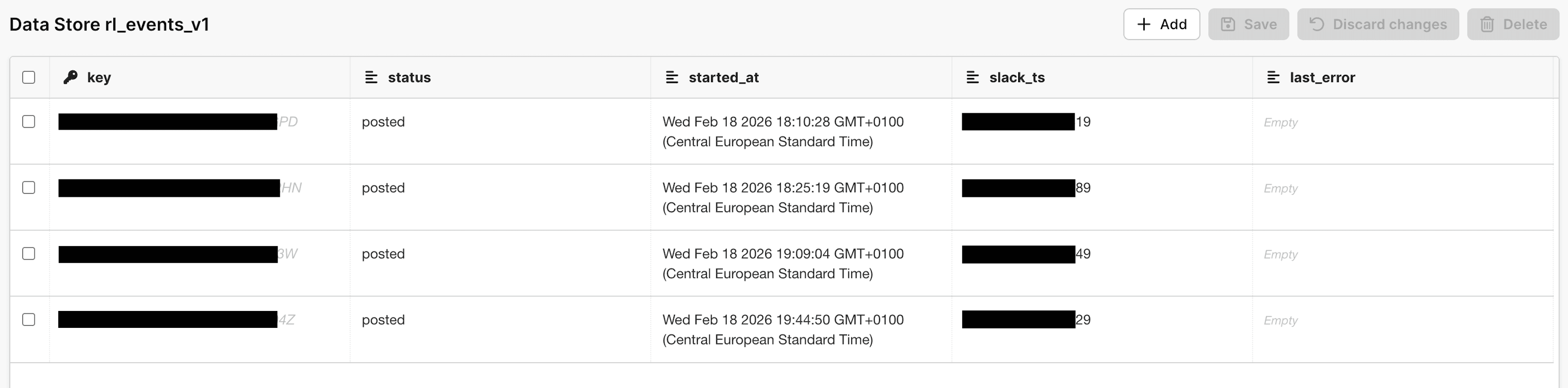 Data Store state table used as dedupe gate before external writes